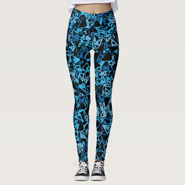 Blå Svart Triangelmönster Leggings (Framsida)