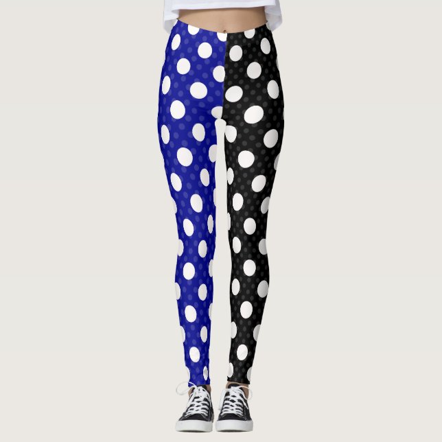 Blå svart två tondelad Polka dots Leggings (Framsida)