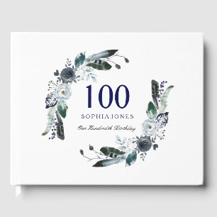 Blå svart, vit Blommigt 100:e födelsedagen Gästböcker