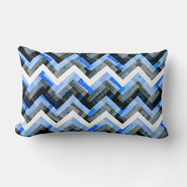 Blå Svart Vit Chevron Texturerad Lumbarkudde (Framsida)