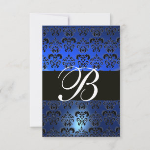 BLÅ SVART VIT DAMASK MONOGRAM RSVP INBJUDNINGAR