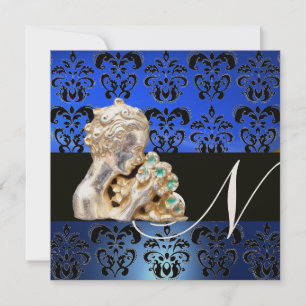 BLÅ, SVART, VIT DAMAST JUWEL MONOGRAM INBJUDNINGAR