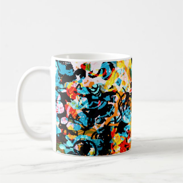 Blå, svart, vit, orange färg. Sömlös  Kaffemugg (Vänster)