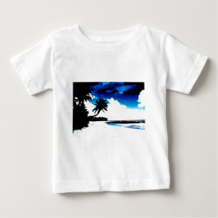 Blå Svart Vit Palmtree Siluett Tee Shirt