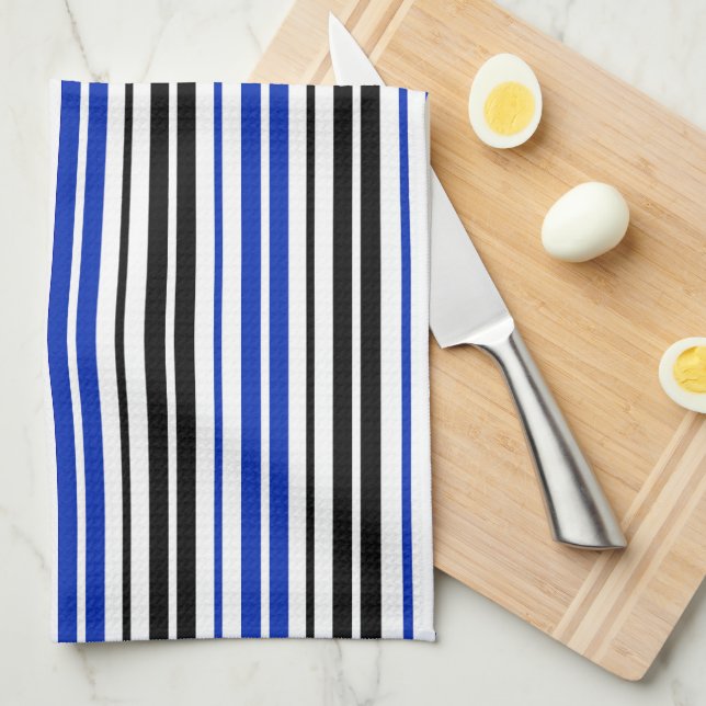 Blå Svart Vit Randig Mönsterdesign  Kökshandduk (Vikt i Fjärdedel)