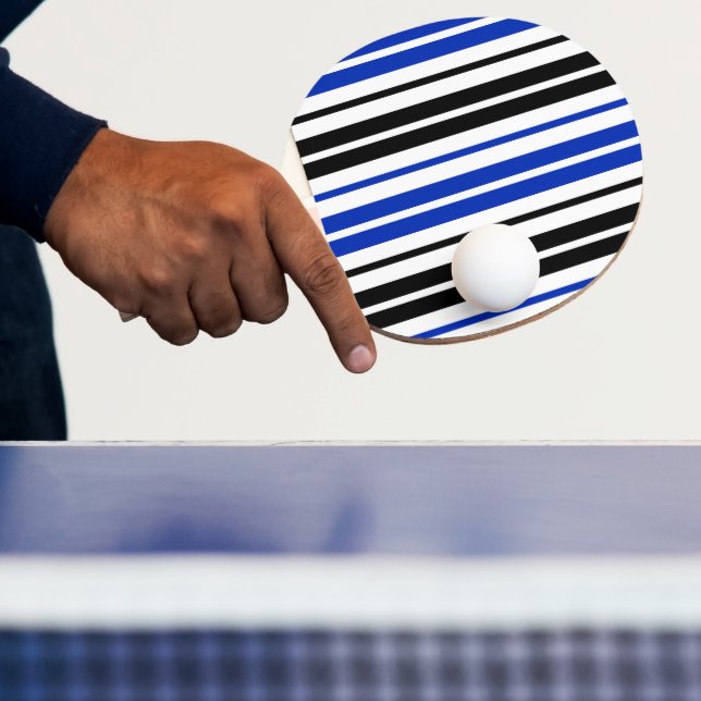 Blå Svart Vit Randig Mönsterdesign  Pingisracket (Insitu)