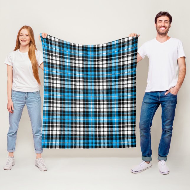 Blå Svart Vit Rutig Tartan Mönster Design  Fleecefilt (På plats)