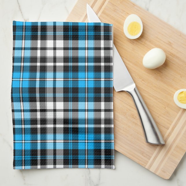 Blå Svart Vit Rutig Tartan Mönster Design  Kökshandduk (Vikt i Fjärdedel)