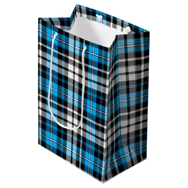 Blå Svart Vit Rutig Tartan Mönsterdesign  (Framsidan Vinklad)