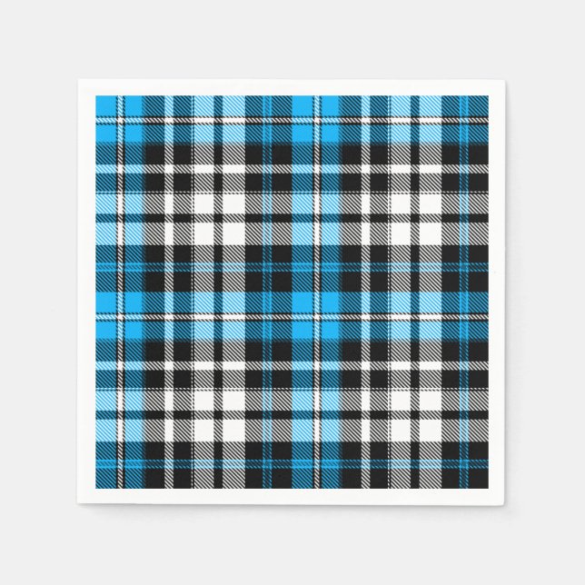 Blå Svart Vit Rutig Tartan Mönsterdesign  Pappersservett (Framsidan)