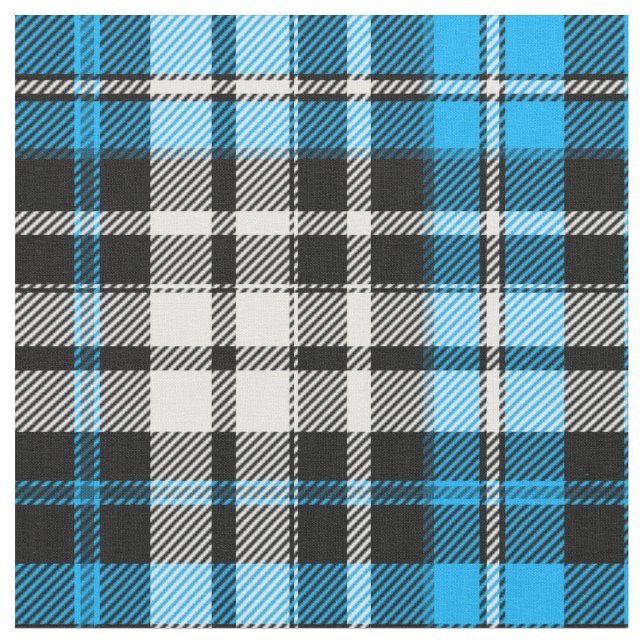 Blå Svart Vit Rutig Tartan Mönsterdesign  Tyg (Närbild)