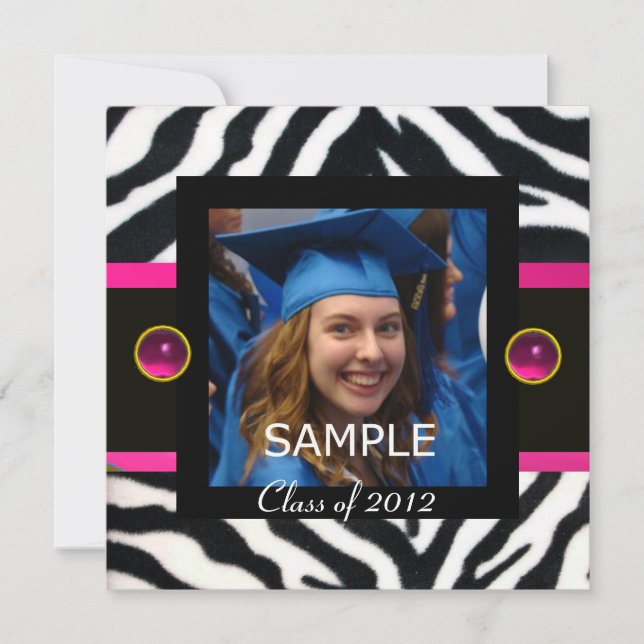 BLÅ SVART VIT ZEBRA FÄLL Monogram Fotomalplaatilla Inbjudningar (Framsida)