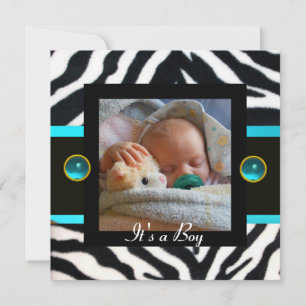 BLÅ SVART VIT ZEBRA FUR Monogram Fotomal Inbjudningar