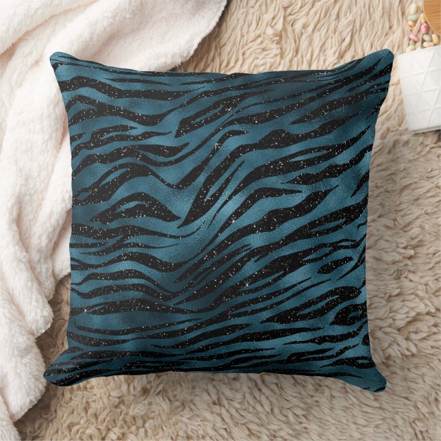 Blå svart Zebra Skriv ut Ombre Kudde (Filt)