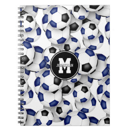 blå svarta fotbollar mönster med monogram anteckningsbok