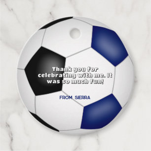 Blå svarta fotbollsflickor, sportfödelsedag gåvor etiketter