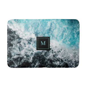 Blå svarta oceanen Vågar Hawaii Monogram Badrumsmatta