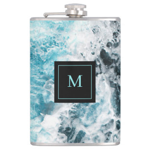 Blå svarta oceanen Vågar Hawaii Monogram Fickplunta