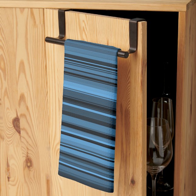 Blå Svarta Ränder Kökshandduk (Thirds Fold)