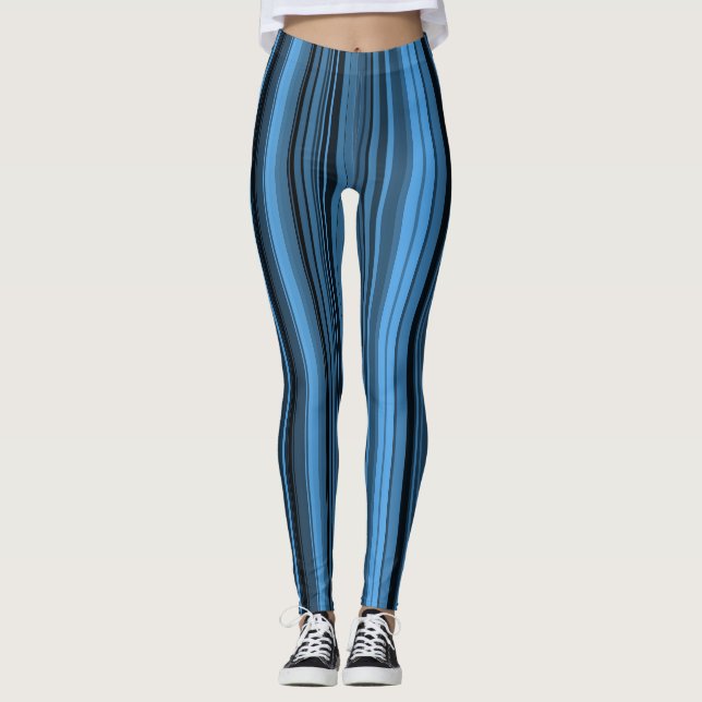 Blå Svarta Ränder Leggings (Framsida)