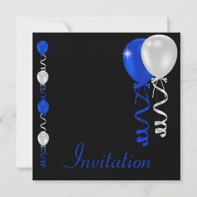 Blå Svarta & Vita Ballonger Speciell Händelse Inbjudningar (Framsida)