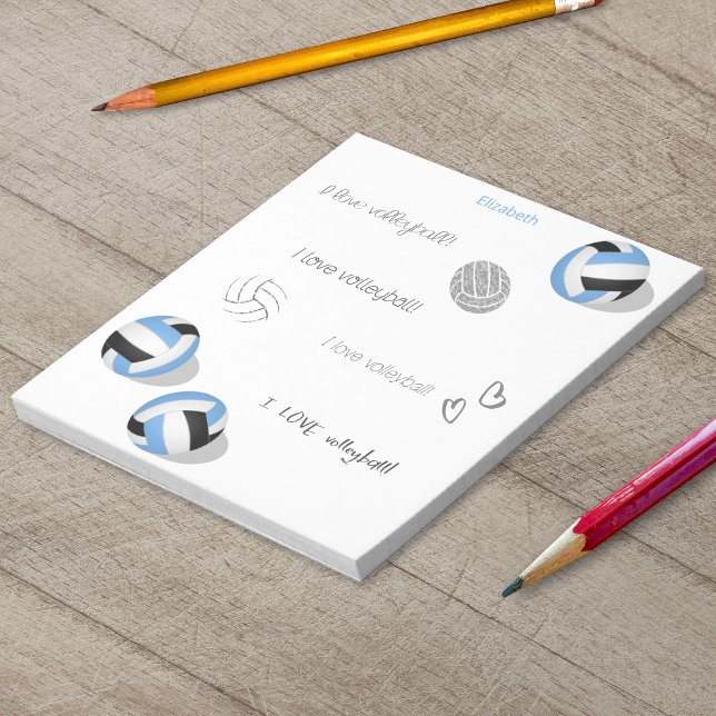 Blå svarta volleybollar flickor - eget namn anteckningsblock (Blue & black volleyballs personalized notepad)