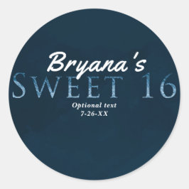 Blå SWEET 16 Chic Elegant Födelsedagsfest Förmån Runt Klistermärke