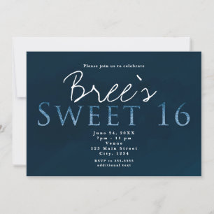 Blå SWEET 16 Chic Elegant Födelsedagsfest Inbjudningar