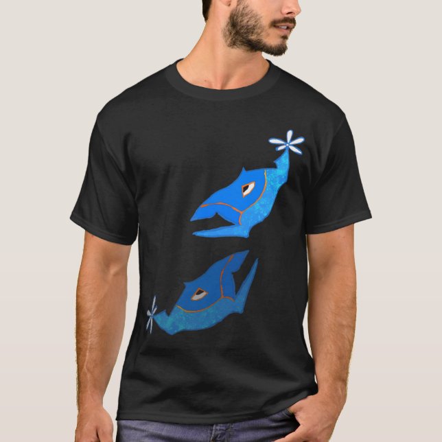 blå symmetrisk fisk t shirt (Framsida)