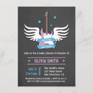 Blå Syren Gitarr Rock a Bye Baby Shower Anpassad Inbjudningar
