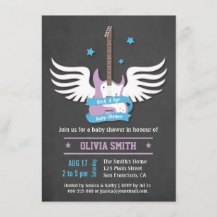 Blå Syren Gitarr Rock a Bye Baby Shower Inbjudningar