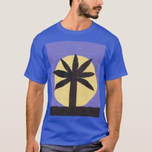 Blå T-shirt med Handflatan Träd och Full Moon