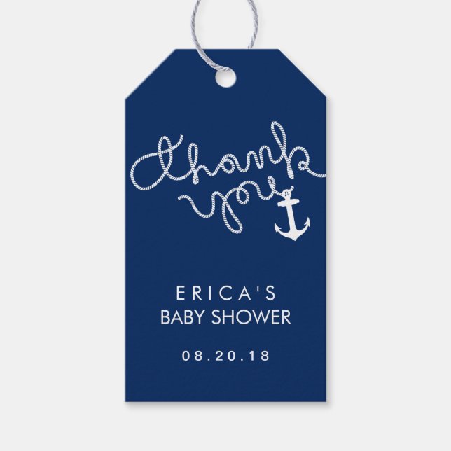 Blå Tack för babystövel och påfyllnad Presentetikett (Framsidan)