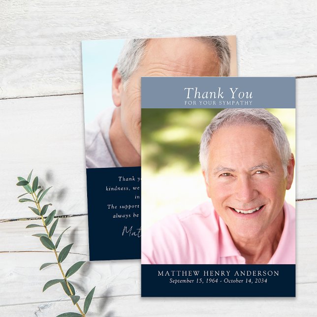 Blå Tack för ditt sympatifotokort Kort (Skapare uppladdad)