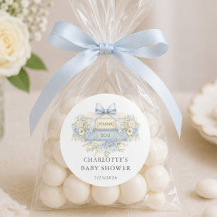 Blå Tacksam Baby Shower Förmånsetikett Runt Klistermärke