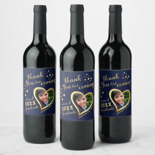 Blå Tacksamhetsfoto Examen Partyfavor Vinflaska Etikett