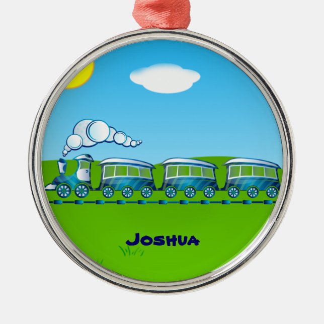 Blå Tåg-mall Julgransprydnad Metall (Framsidan)