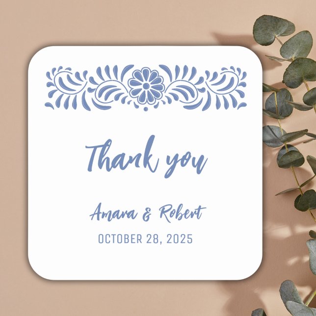 Blå talavera fyrkantigt klistermärke (Skapare uppladdad)