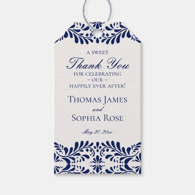 Blå Talavera-kakel Firande Bröllopsfest Favoriter Presentetikett (Framsidan)