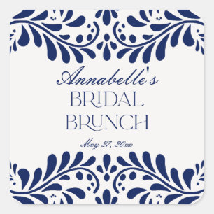 Blå Talavera-kakel Spansk Fiesta Bröllopsbrunch Fyrkantigt Klistermärke