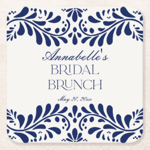 Blå Talavera-kakel Spansk Fiesta Bröllopsbrunch Underlägg Papper Kvadrat
