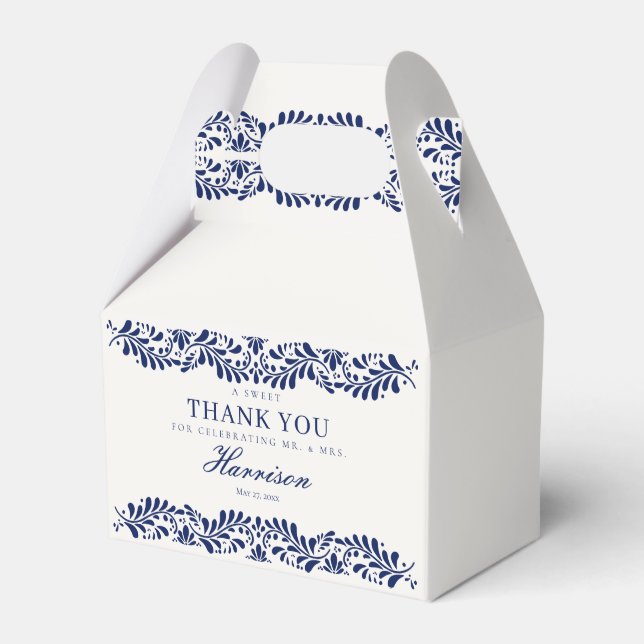 Blå Talavera-kakel Spansk Fiesta Bröllopsdessert Presentaskar (Framsidan Sidan)