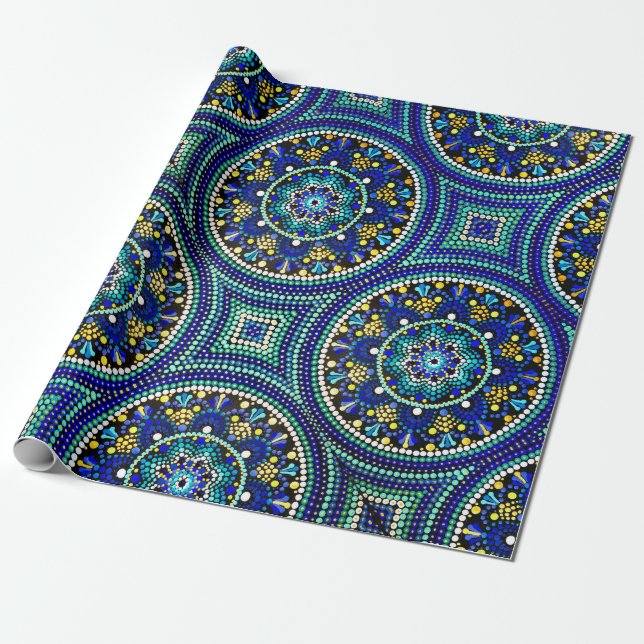 Blå Talavera mandala Wrapping Papprare Presentpapper (Utrullad)