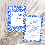 Blå talavera-plattor vintage Mexikanska bröllop Tack Kort<br><div class="desc">Blå Azulejo Talavera-plattor Den spanska vintagen Mexikanska elegant bröllop tackar dig kort,  pulserande djärv färg modern,  enkel typografisk bröllopsinbjudningssvit</div>