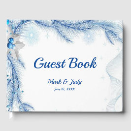 Blå Tall Vinter Jul Bröllop Gästbok