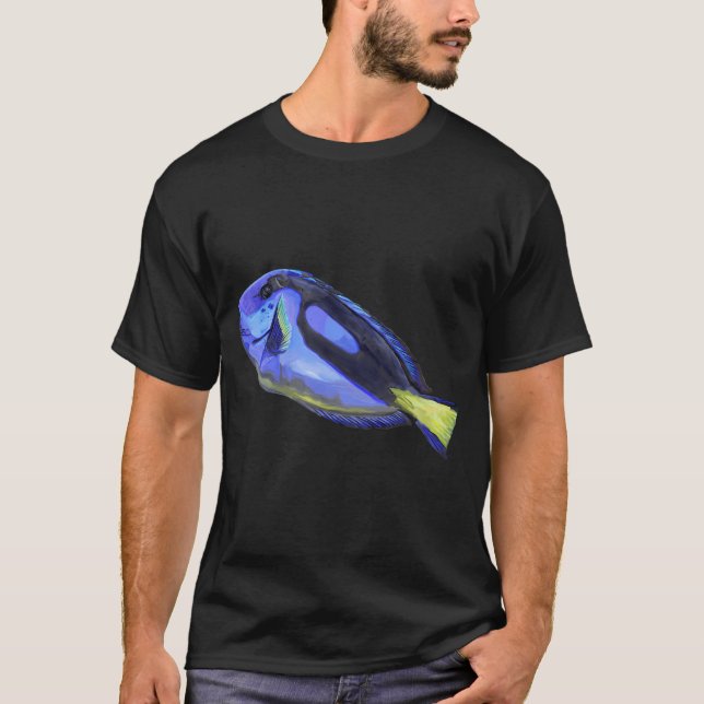 Blå Tang Vattenfärg Fisk T Shirt (Framsida)