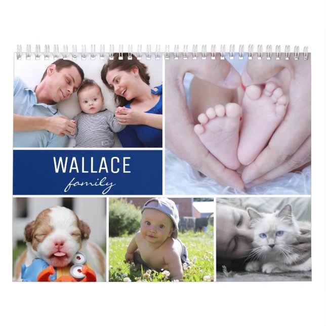 Blå tangentbordsfamiljens Anpassningsbar-fotoårmin Kalender (Omslag)