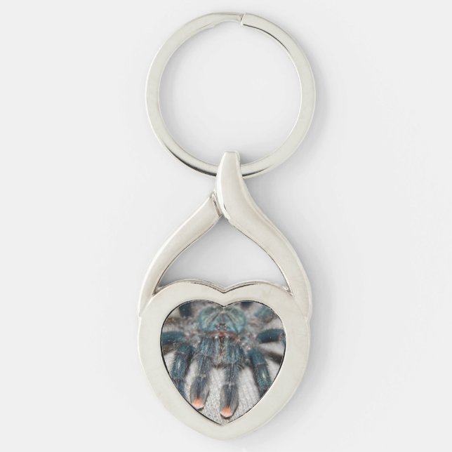blå tarantula twisted heart silverfärgad nyckelring (Framsidan)