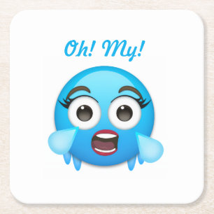 Blå Tårar av Glädje: Den Överväldigade Emoticon Underlägg Papper Kvadrat