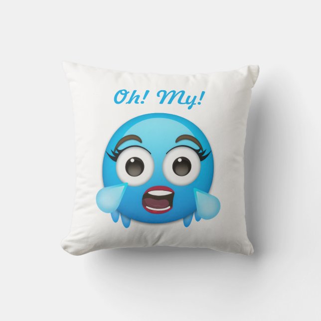 Blå Tårar av Glädje: Den Överväldigade Emoticonen Kudde (Framsida)